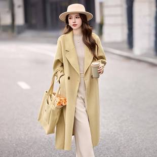 HM25-220225秋冬款女式西装领双面呢毛感大衣羊气质长款毛呢外套H