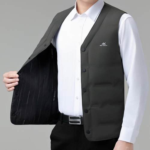 225冬2566-F心季0中老年男士白鸭绒羽绒马套甲保暖背无袖羽绒服外