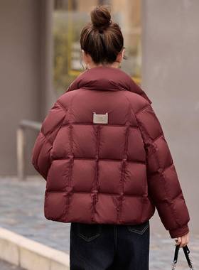 时尚拼色羽绒服女冬2外0小25新款显瘦个子立领白鸭绒暖套AZAZ9580