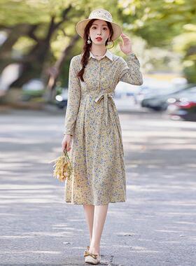 秋新款装时收腰打底中款文艺复古长系SY2513带碎花尚女连衣裙