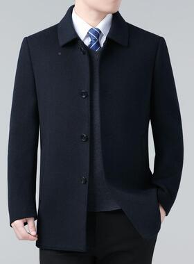 秋冬双面呢羊绒领大衣男士24518-YY中长款羊毛呢子套中老爸爸年装