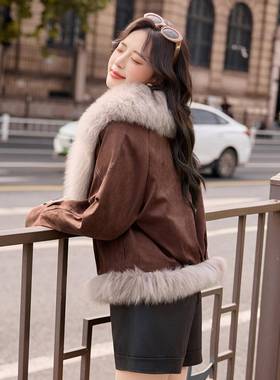 狐狸大毛领接绒90ZYA86835白鸭感保暖羽拼绒服女2025高级洋气加厚