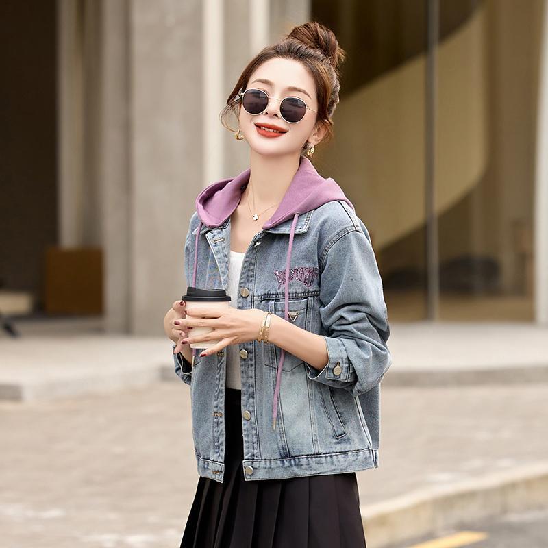 宽连帽韩版欧洲牛仔外ZMU130Z套女2站025春季款洋气松显瘦撞色新