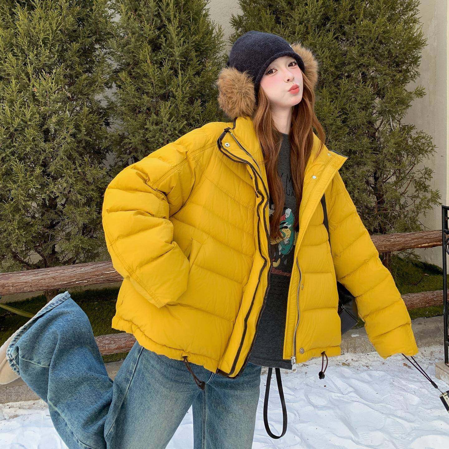 白设C259-999计感黄色排骨羽绒0服女小个子短款厚225巨好看的90鸭