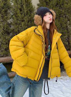 白设C259-999计感黄色排骨羽绒0服女小个子短款厚225巨好看的90鸭