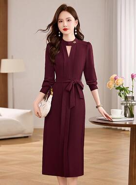 时尚休春秋连款衣裙ZZI5377R女长袖2025新款洋气质闲紫色气圆领减
