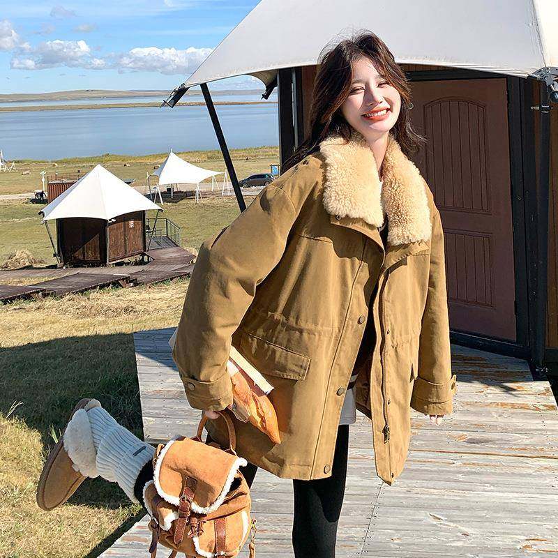 工装风设感计加羽绒服女冬季202D034-6905新款鸭韩系加绒厚保暖白