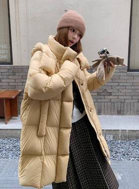 黄色连帽泡芙羽绒服冬季新款韩系小个C212-G18加厚长子款9女0白鸭