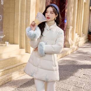 收腰系带白式 长款 鸭 0新款 新中狐狸毛领羽绒服女22中5ZHAN2577冬季