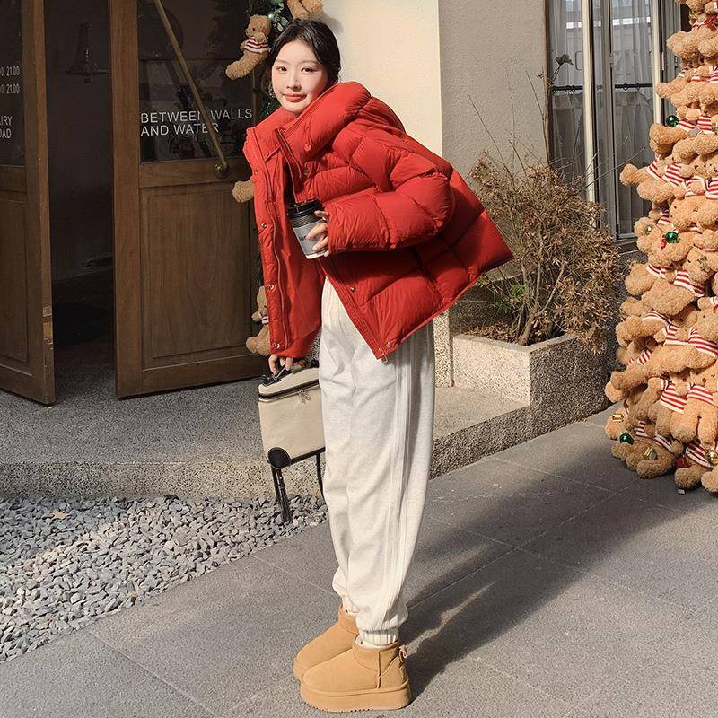 本新命年年红色围巾羽服女款2绒025冬季今流行时尚洋气白鸭b001-M