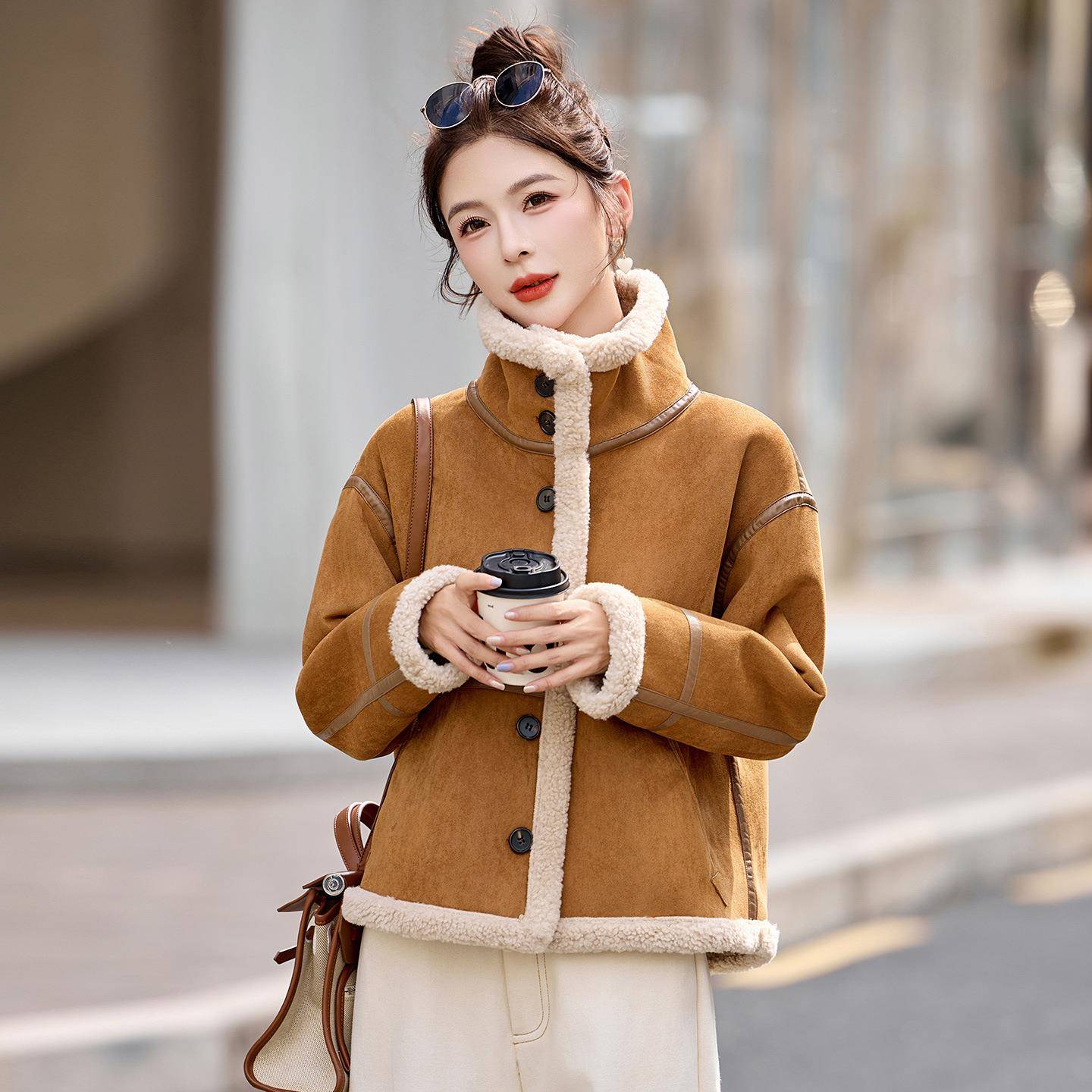 加厚两面穿套女202冬5季加新款绒保暖外皮YB8980-1毛一体保暖外套