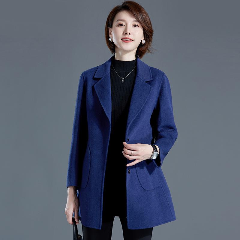 妈双面羊绒大ZZHANG21衣女长2冬024秋新中妈款中年西装显瘦小个子