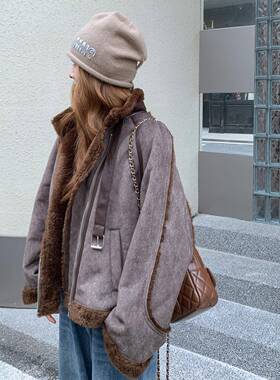 韩系ch棉ic围厚c225-299感棉服外套女2025深冬超好看仿皮毛一体加