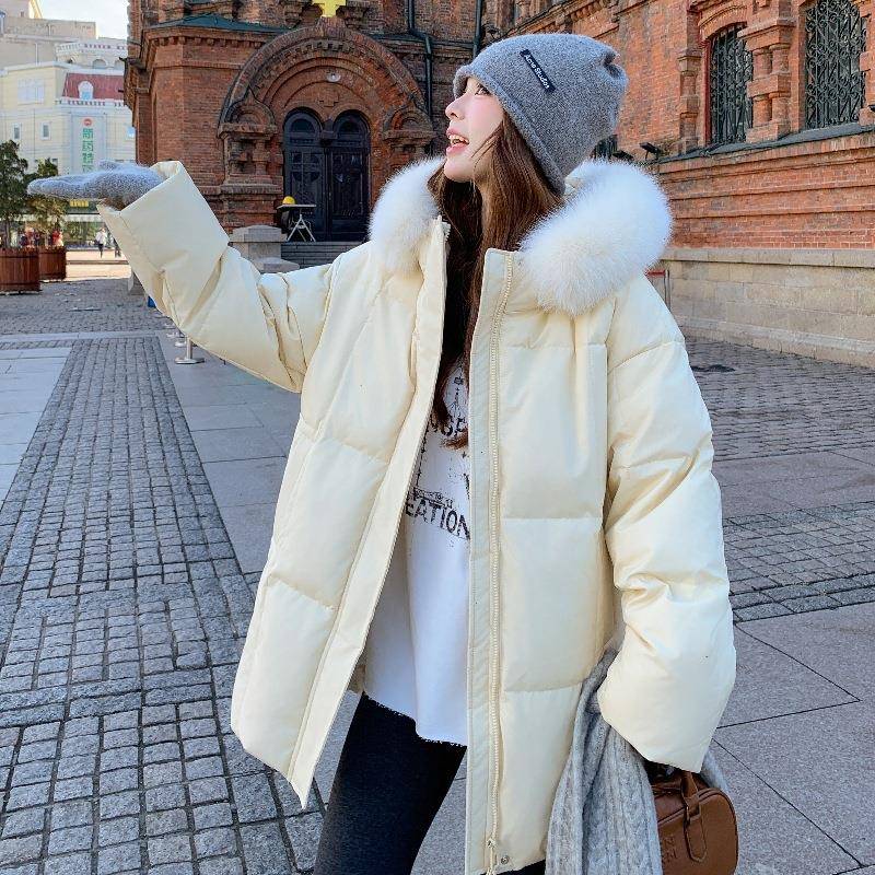 黄色大毛领羽绒服女季冬20C320-D922新款小个子韩5系巨好看爆面款