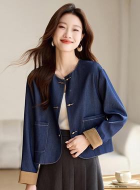 新中式拼色外套扣女2025春秋0款气质优雅圆领盘短款上衣 SHSH050-