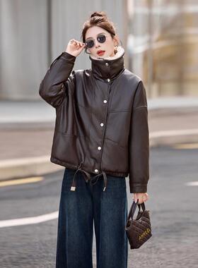 女式皮衣202M5冬新款子小个高端洋气仿羔毛大翻领加羊绒外MM2696-