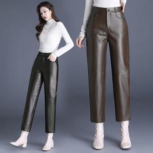 宽松大码 秋冬绵羊皮皮裤 女哈伦裤 萝高腰直裤 卜2 女筒204新11710款