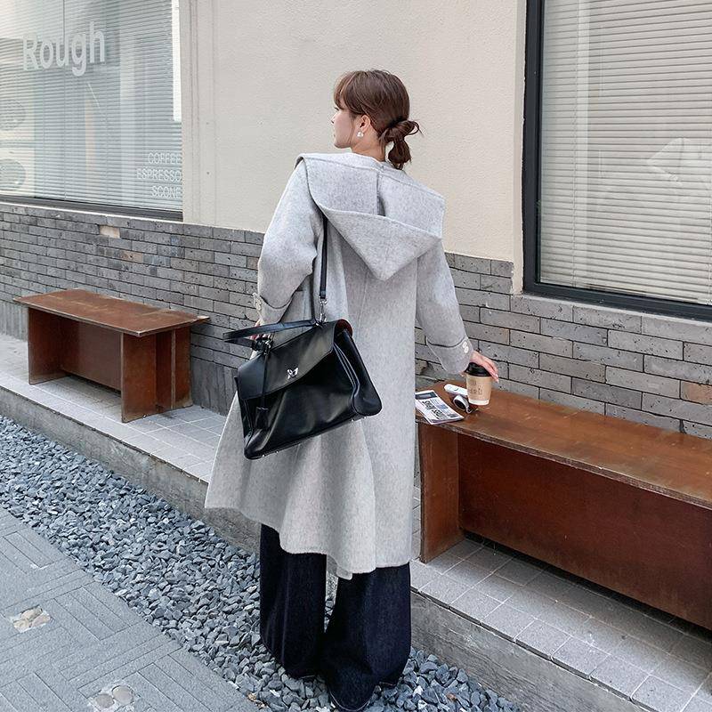 浅灰披肩连帽双面羊毛大衣2025新款女色中长厚款C006-992超冬好看