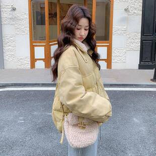 好羊羔毛绒拼接羽绒服女025冬新款超看洋气c332-733别致小个子290