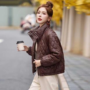 加绒加厚U皮P棉衣女短款ZWU82102024新款格冬季菱夹棉外套服保暖