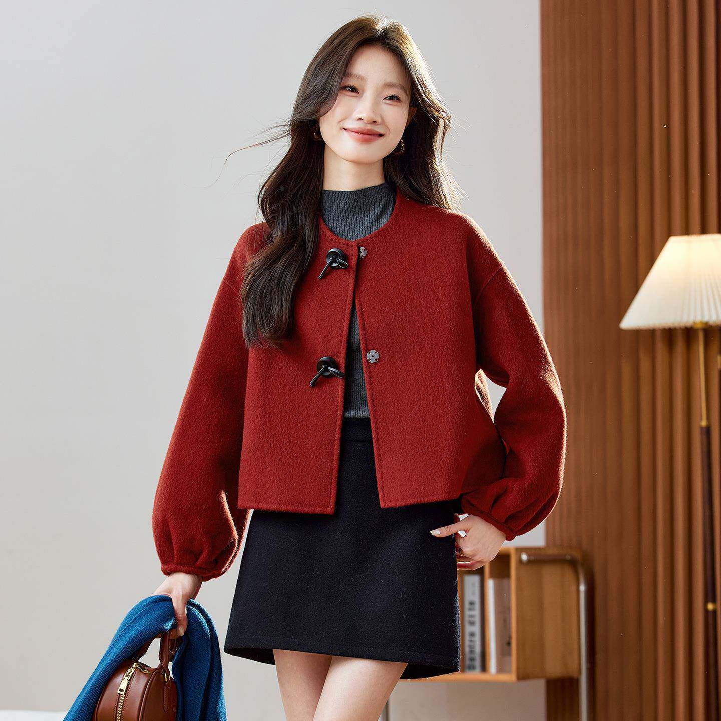 25秋冬新款女装国风ER24-G25新中式百搭H毛呢外套0女羊毛2双面呢