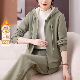 秋加绒厚运加动服套装 妈84199841妈羊羔绒外2套连帽卫 女冬204新款