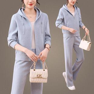 春秋新款成年领9684984女性运休闲袖两件套动透气运长动服套装