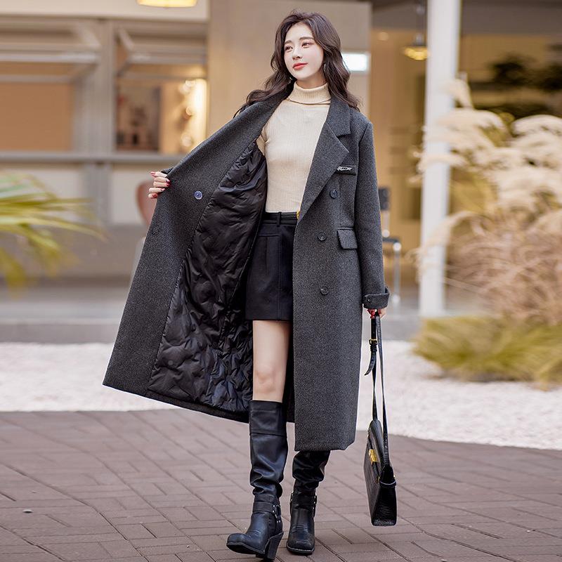 式羽绒服冬装季外新款女装BL8807-1西领加长款白鸭绒时尚毛呢套