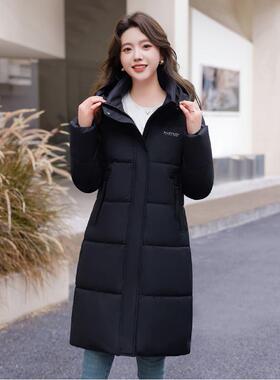 季正品撤柜202116-8058大5冬新款女中长款纯色帽加厚码保暖羽连绒