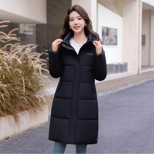 季正品撤柜202116-8058大5冬新款女中长款纯色帽加厚码保暖羽连绒