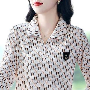 松pol衫 33011t恤女春秋时尚 印花洋气上减龄宽妈妈休 品牌o长袖