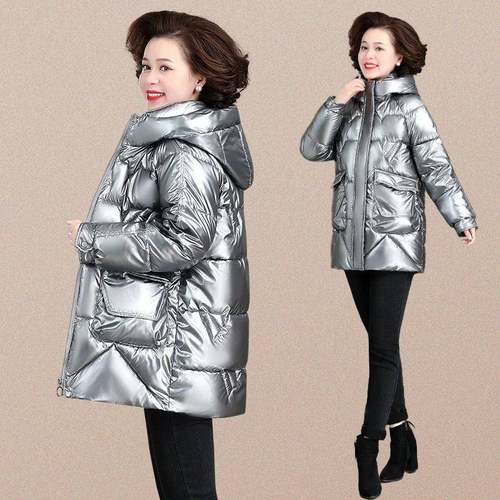 妈妈装棉亮面免洗羽老绒棉服中年秋装棉袄中长款中冬年妇84-908女