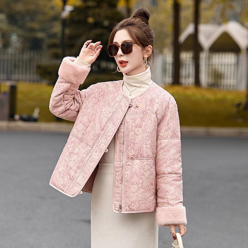 新中式国风羽绒服短女款202款4新复冬季高ZYI2602Q端洋气古提花白