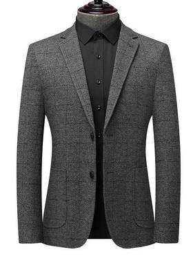 202815-L25秋冬款格纹男士装西外套羊毛呢保暖经典百搭新西服单男