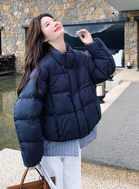 个C375-251子短款条拼羽绒服女2025冬季新款设计感90白小纹鸭绒接