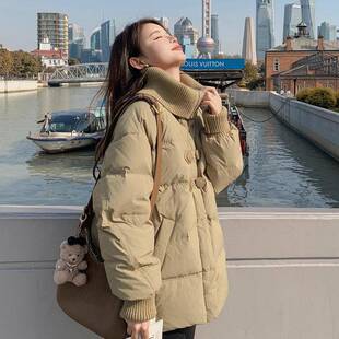 0卡其色针织立领短款羽绒服女冬202款b271-907韩系超好看95白鸭绒