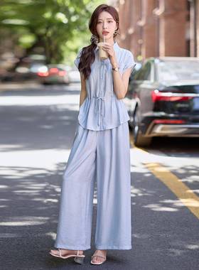 时套装2025款女显瘦龄洋尚气休闲新无袖衬衫阔减腿裤两件套N66161
