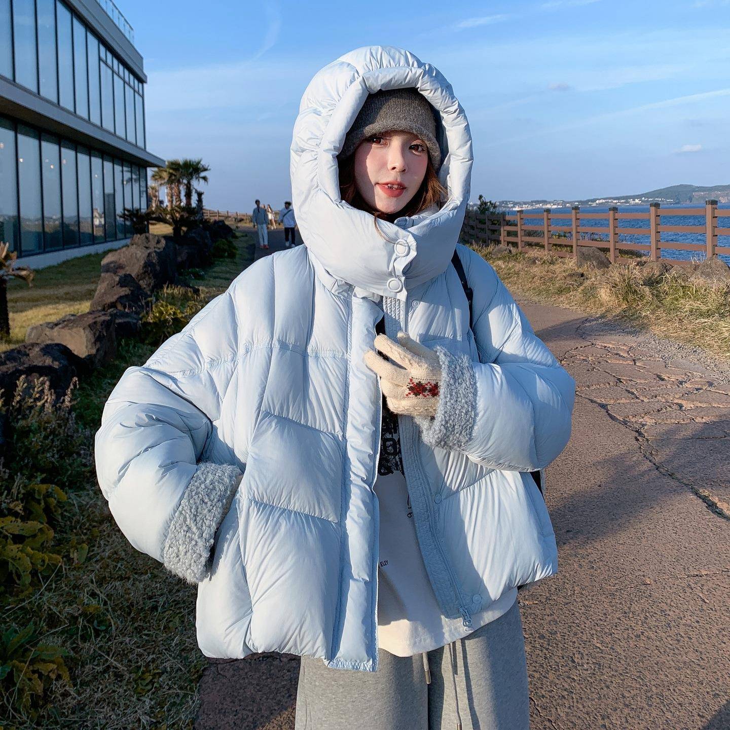 2025季新款袖拼羊毛泡芙冬C375-252羽绒羔外口套90绒