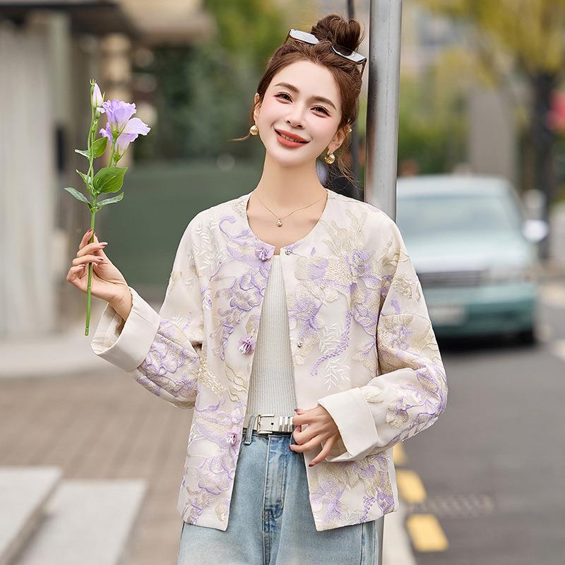 YH2657女外2025春季新套式款新上中G风重工刺绣撞色复古开衫衣