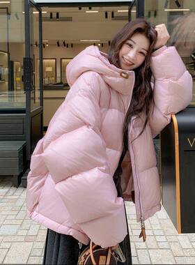 色粉减龄连白鸭绒羽绒服加短外套女冬帽季新c172-D25款小个子韩系