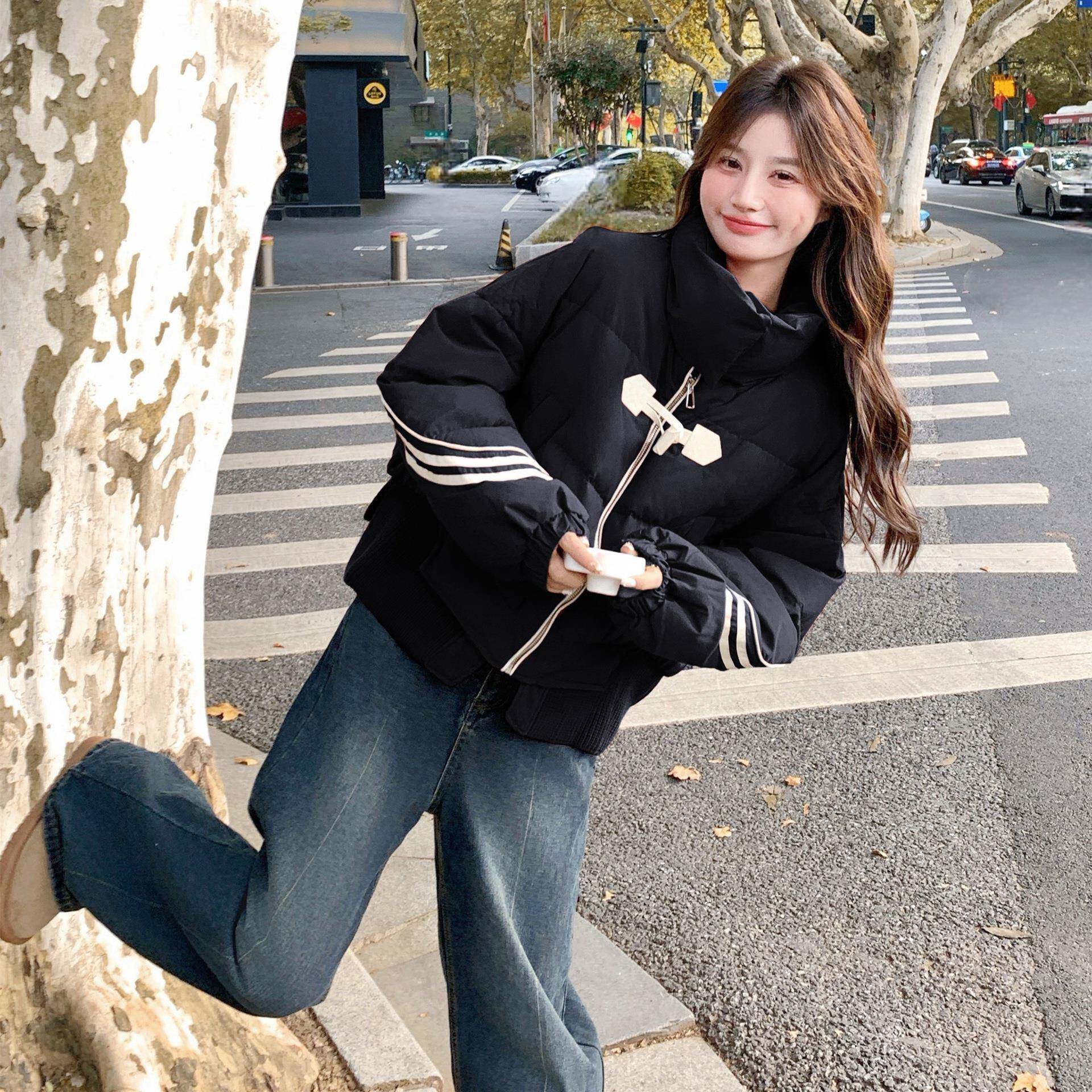 针织牛角扣C079-345红色短款羽绒服女25流冬季新款巨0好看行爆款2