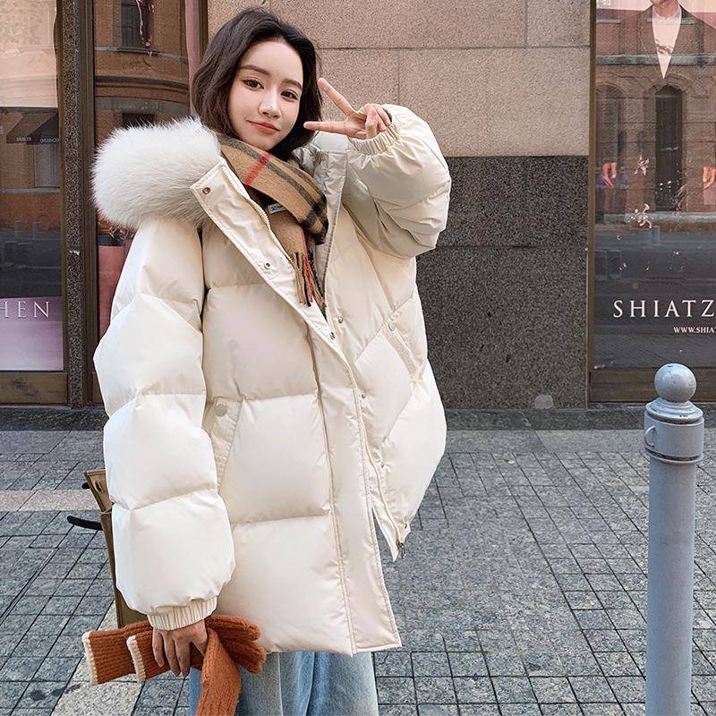 米白色毛厚领羽绒服女小大个子025冬2新款韩版加保暖90白鸭b137-5