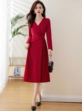 红色Z5195-08连衣裙女春秋新款小身个子9气质洋气修早秋长袖裙子