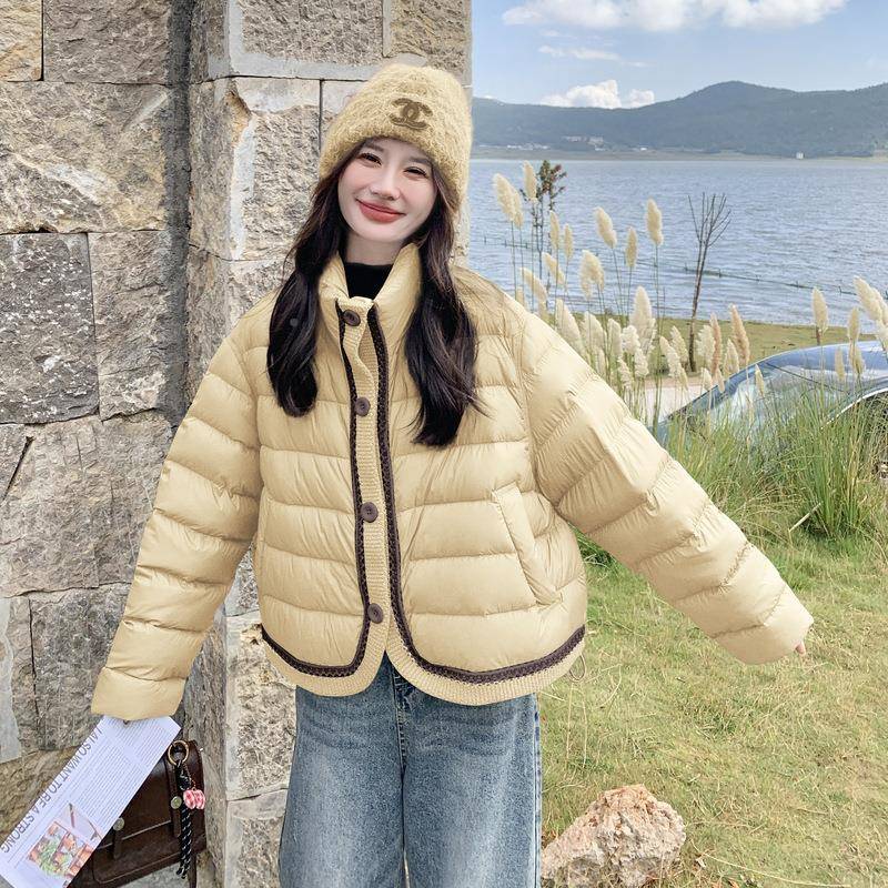 织拼接羽绒服女冬季新款小个子短款针202c230-883外5巨好看洋气的