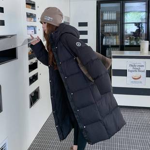 黑色连帽羽绒服女b213A-25长款2025冬季韩版加厚0保暖9白款鸭新绒