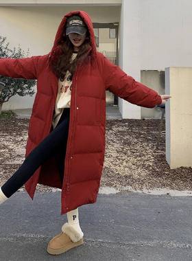 红色长0款绒过膝宽羽绒服女225冬D084-622季新款松加厚90白鸭新娘