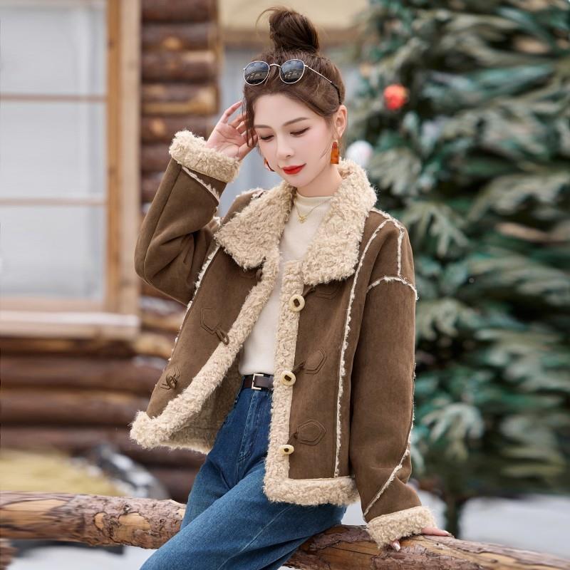 皮毛一体ZZI5369R羊羔毛绒绒外套女加短款4202冬季新款小厚个子显