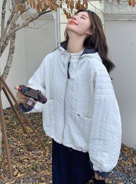 白色c176-525羽帽绒服女冬0季2025新款学院宽松休闲高级感9风白鸭