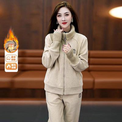加套绒加厚运动服洋装女84163083秋休冬时尚气时髦针织领卫衣气质