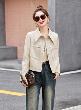 皮皮衣外套女20版25新款春秋小个韩宽松Z77608-0子休闲气质PU夹克